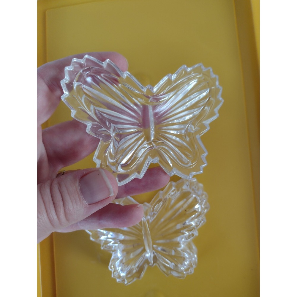 Vtg Trinket Box Crystal Cut Glass Butterfly Dish Jewelry Holder Nostalgic 80s - Picture 4 of 6